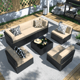 thumbnail image 1 of Danrelax 7-Piece Outdoor Sectional Sofa Patio Conversation Set, PE Rattan Wicker Furniture, Steel Frame, Brown w/ Black Rattan, 1 of 9