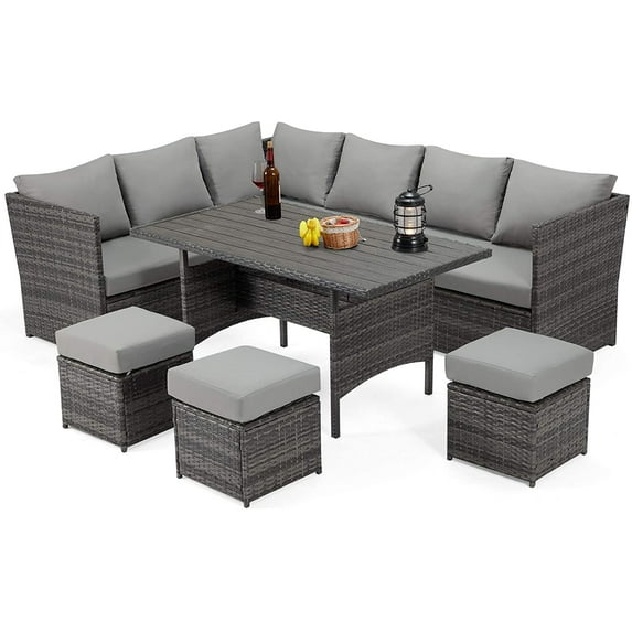 Danrelax 7-Piece Patio Conversation Set, Outdoor Sectional Sofa, PE Rattan Wicker, Steel Frame, Gray