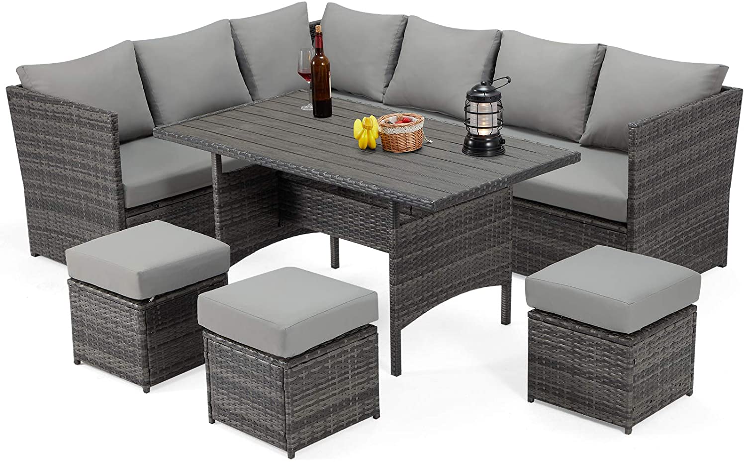 Danrelax 7-Piece Patio Conversation Set, Outdoor Sectional Sofa, PE Rattan Wicker, Steel Frame, Gray