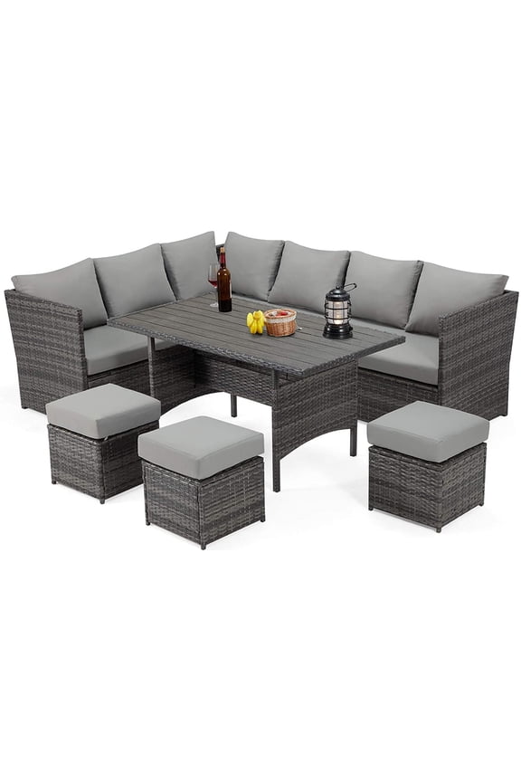 7-Piece Patio Conversation Set, Outdoor Sectional Sofa, PE Rattan Wicker, Steel Frame, Gray