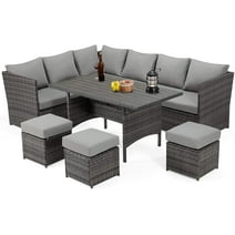 Danrelax 7-Piece Patio Conversation Set, Outdoor Sectional Sofa, PE Rattan Wicker Furniture, Steel Frame, Gray
