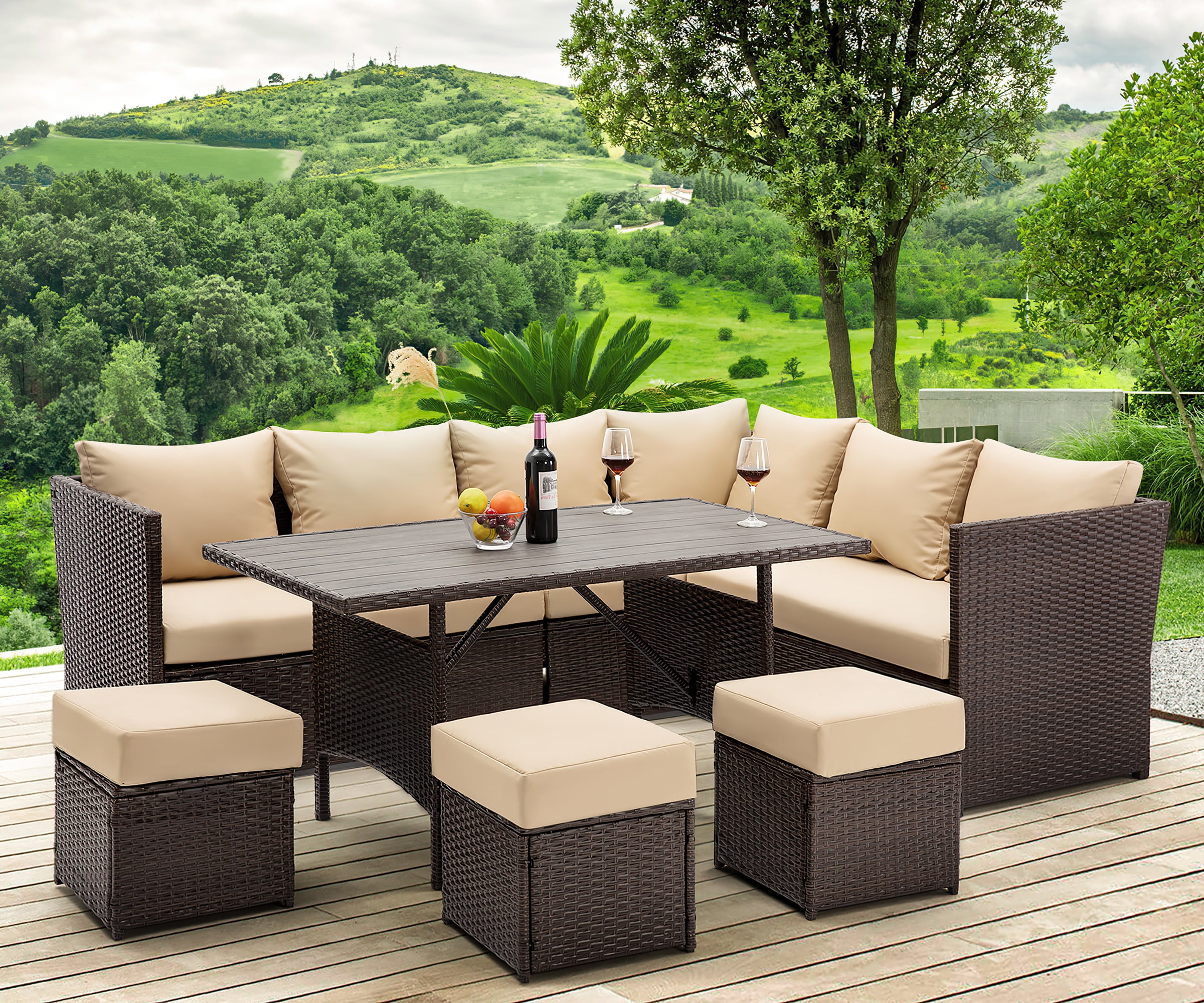 Danrelax 7-Piece Weather Outdoor Sofa Set, PE Rattan Wicker Danrelax 7-Piece Weather Outdoor Sofa Set, PE Rattan Wicker