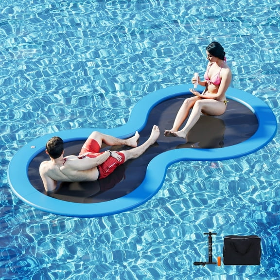 Danrelax 8FT Double-Ring Sunchill Round Inflatable Float Ring for Adults, Heavy Duty Hammock Pool Lounger with Pump, for Lake, Ocean & Pool