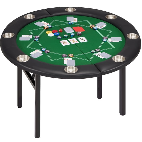 Danrelax 8 Player Foldable Poker Table, 47 Inch Round Texas Hold'em Card Game Table with Stainless Steel Cup Holders and Padded Rail, Green