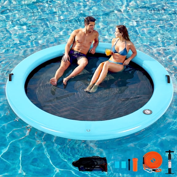Danrelax 8FT Round Inflatable Float Ring for Adults, Heavy Duty Hammock Pool Lounger with Pump, for Lake, Ocean & Pool