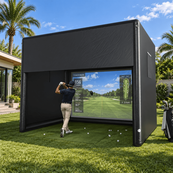 Danrelax Inflatable Golf Simulator Tent with Impact Screen, 15 x 12 x 12 FT Golf Practice Enclosure with 600W Blower for Indoor Outdoor Training