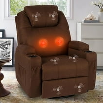 Danrelax Massage Recliner Chair Heated Rocker Recliner Living Room Chair Home Theater Lounge Seat with Cup Holder, Dark Brown