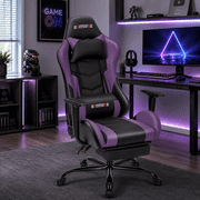 Danrelax Massage Gaming Chair with Footrest, Ergonomic PU Leather Racing Office Chair with Headrest and Lumbar Pillow, Reclining Computer Chair, Violet