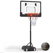 Danrelax Pool Basketball Hoop, Height Adjustable 3.9" to 6.9", Black PE Frame, Water Base, Includes Air Pump, 8-Inch Rubber Ball, Indoor & Outdoor Use