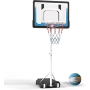 Danrelax Pool Basketball Hoop, Height Adjustable 3.9" to 6.9", Blue PE Frame, Water Base, Includes Air Pump, 8-Inch Rubber Ball, Indoor & Outdoor Use