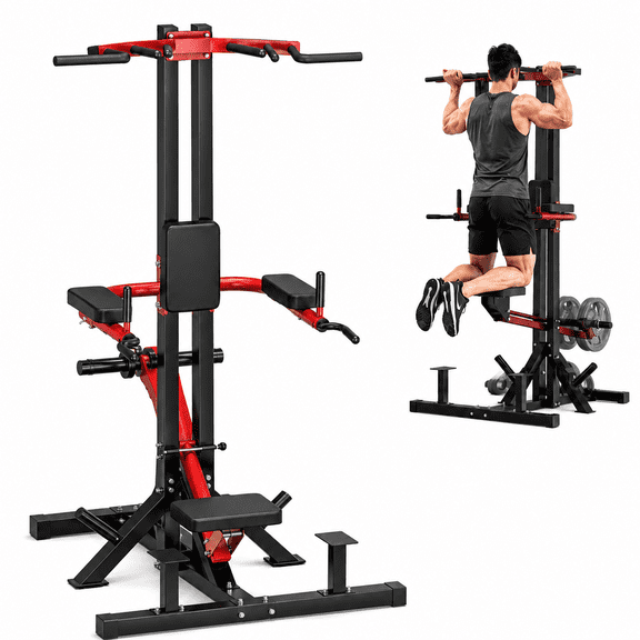 Danrelax Power Tower Pull Up Dip Station, Assisted Dip Machine, 3 Widths | 1:1 lever assist with resistance band pegs, 3 adjustable grip widths, plus multi-position handles for home strength training