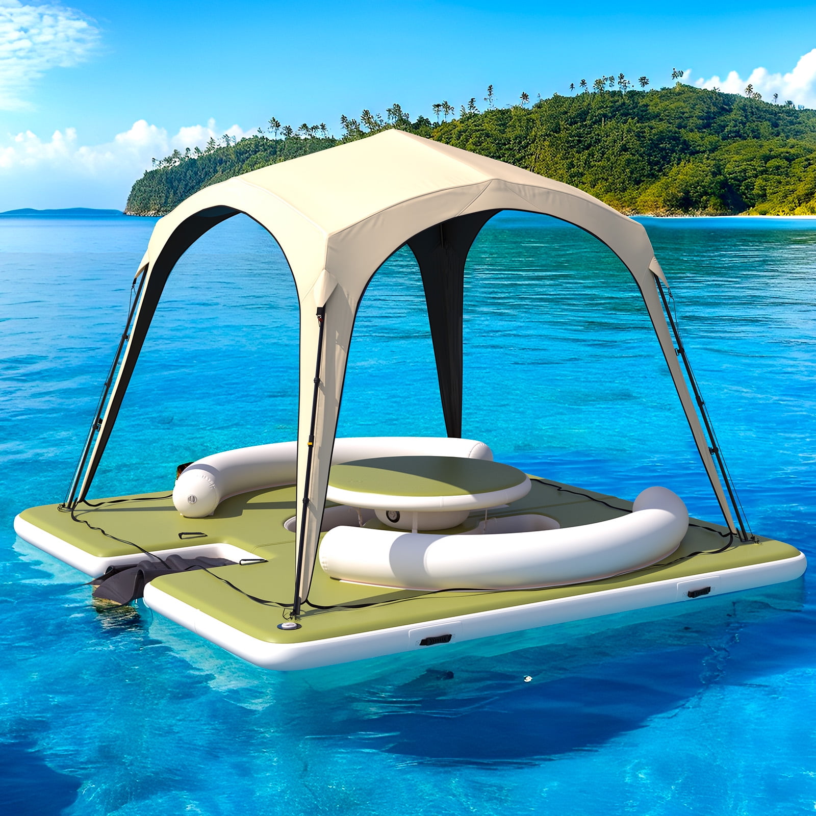 Danrelax Premium Floating Dock Lounge with Canopy, 11.15ft x 11.15ft ...