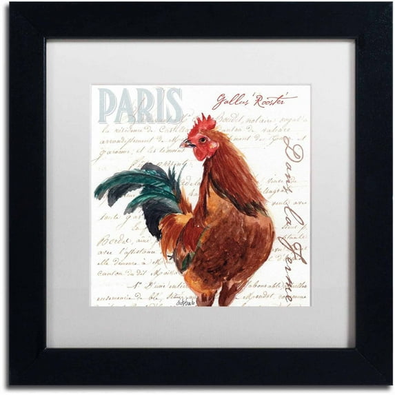 "Dans la Ferme Rooster II" Canvas Art by Jennifer Redstreake White Matte, Black Frame