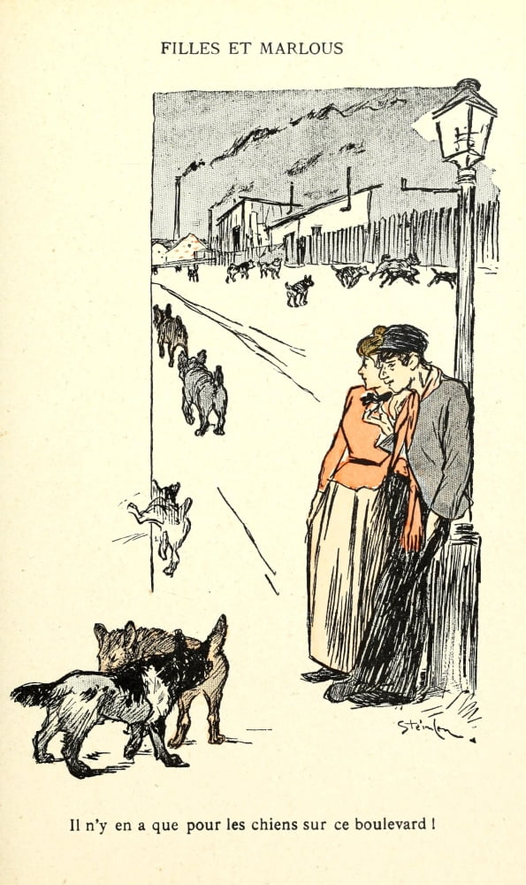 Dans la vie 1901 Dog cocking leg Canvas Art - Thophile Steinlen (18 x 24)