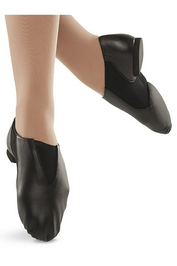 Girls Black Leather Slip Sole Contour Jazz Shoes 1 Kids