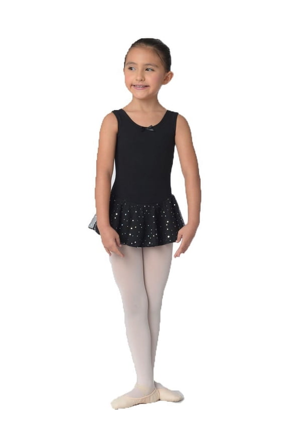 Girls Black Tank Sparkling Dots Mesh Layer Dance Dress 8-10