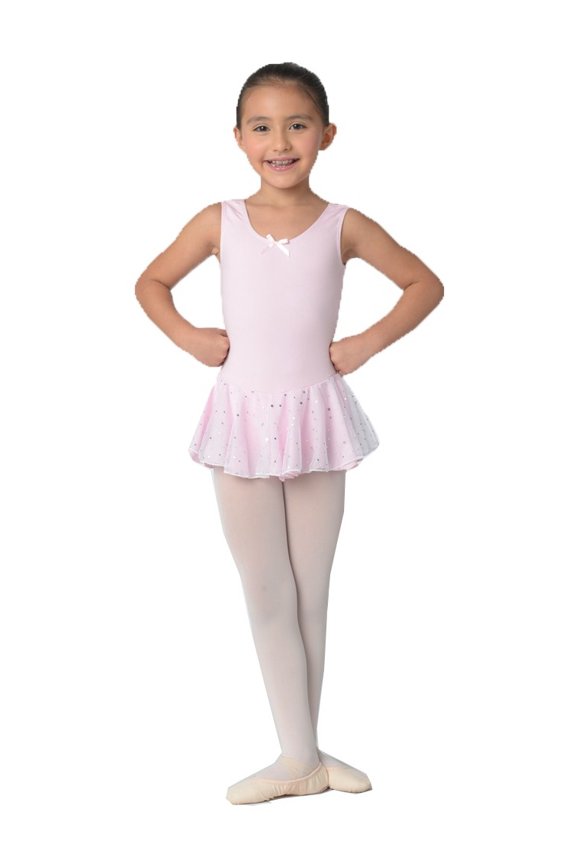 Girls Pink Tank Sparkling Dots Mesh Layer Dance Dress 8-10