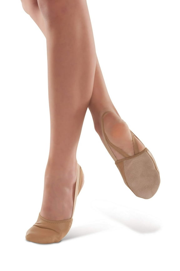 Girls Tan Half Body Foot Sole Soft Leather Upper Ballet Shoes S