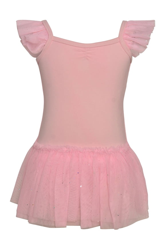 Little Girls Pink Ruffle Bow Dance Leotard Dress 4-6