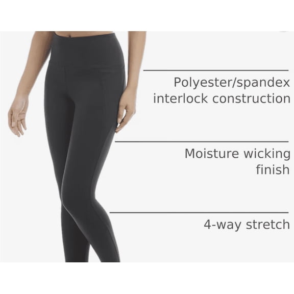 Danskin Black Salt High Rise Bonded 7/8 Polyester/Spandex Interlock Construction, Moisture Wicking Finish, 4-Way Stretch Legging Women's XL