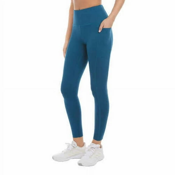 Danskin Ladies' 7/8 Brushed High Rise Leggings w/Pockets Wicking (XXL, Blue)