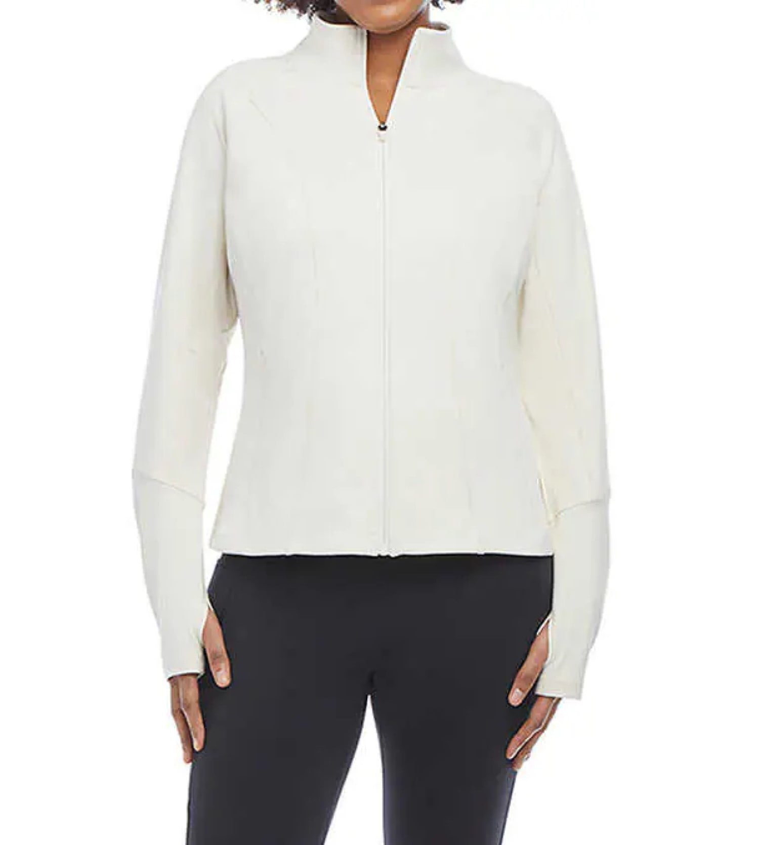 Danskin Ladies' Full Zip Hoodie Soft Brushed Yoga Jacket, Cream