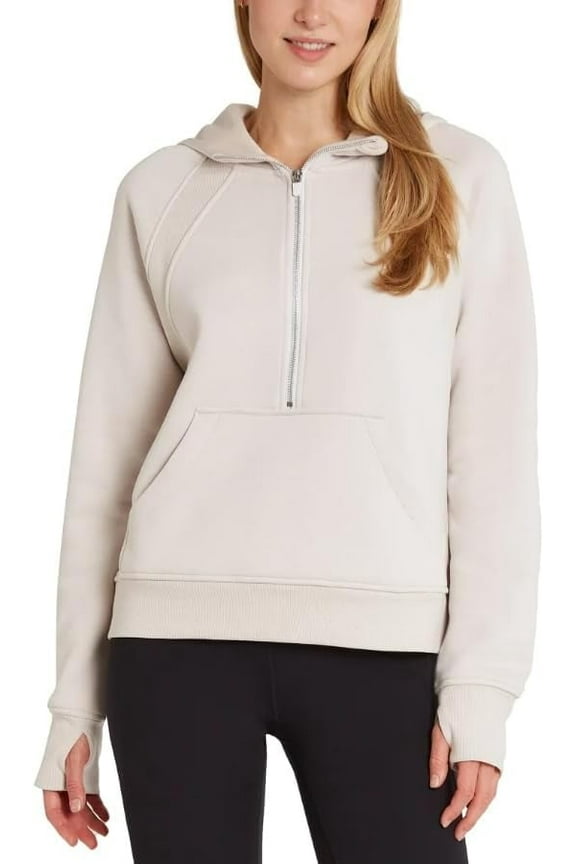 Ladies' Half Zip Hoodie, Tan, Size 3XL