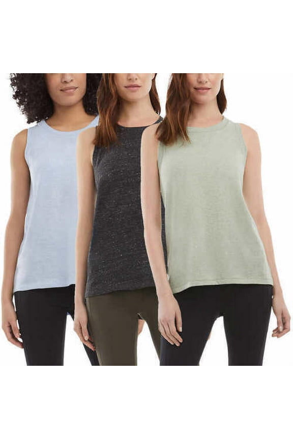 Ladies' High-Low Tank Pack of 3, Charcoal/Blue/Sage Medium