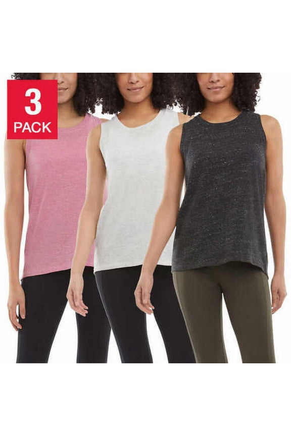 Ladies' High-Low Tank, Pack of 3, Pink, Oatmeal, Black, Small