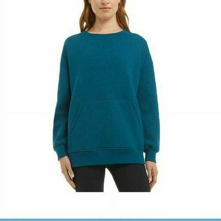 Danskin Ladies' Oversized Crewneck with Pocket, Blue, Small