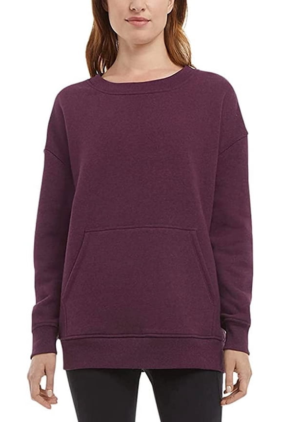 Ladies' Oversized Crewneck with Pocket (Italian Plum Heather, X-Small)