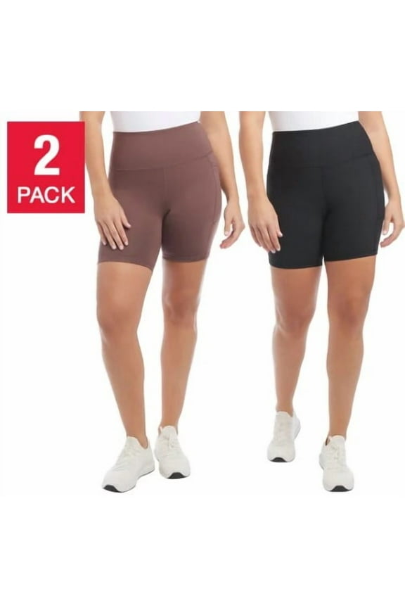 Ladies' Size Small 2-Pack High Rise Bike Shorts, Brown & Black Ribbed