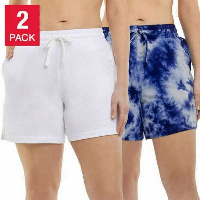 Danskin Ladies' Soft Active Short 2-pack, White/Neptune Blue Tie