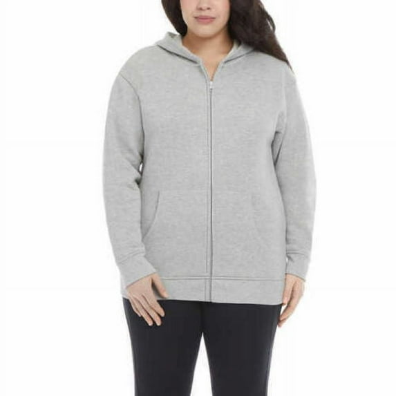 Danskin Ladies' Soft Brushed Fleece Full Zip Hoodie, Light Gray Heather Medium