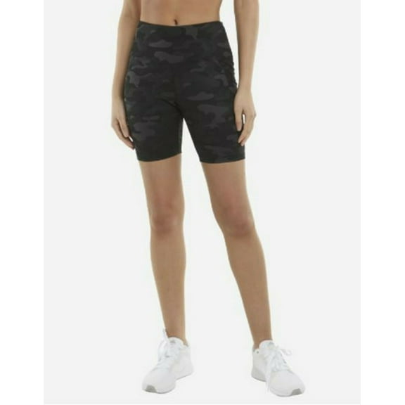 Danskin Ladies' Sustainable Bike Shorts (Black Camo Print, X-Large)