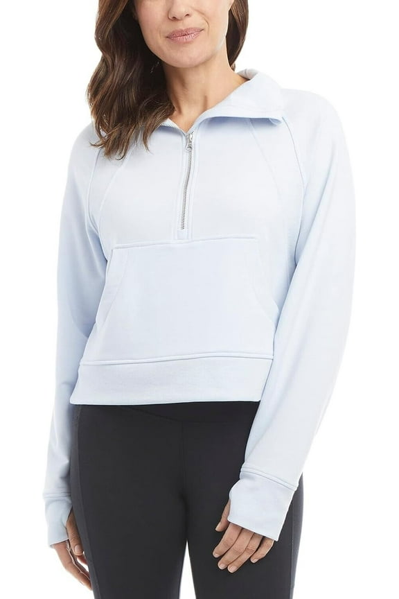 Mixed Rib Half Zip Jacket Women's Pullover Sweatshirt (Halogen Blue, X-Small)