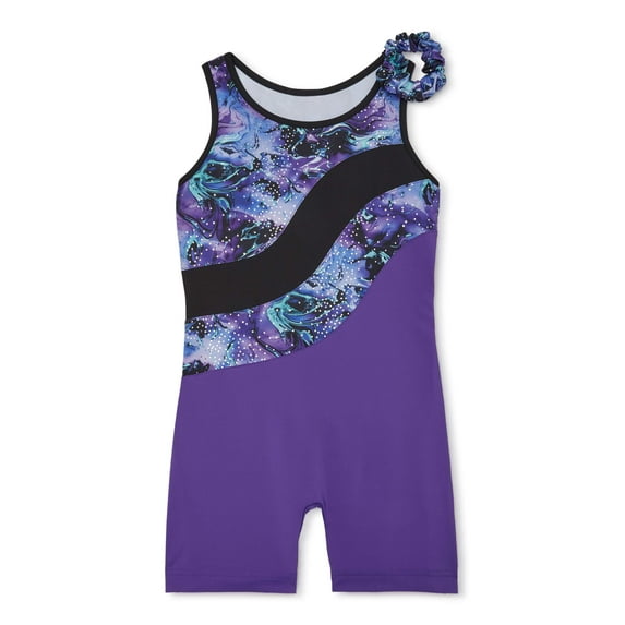 Danskin Now Girl's Strappy biketard with marble print and black inset Sizes XS - XL
