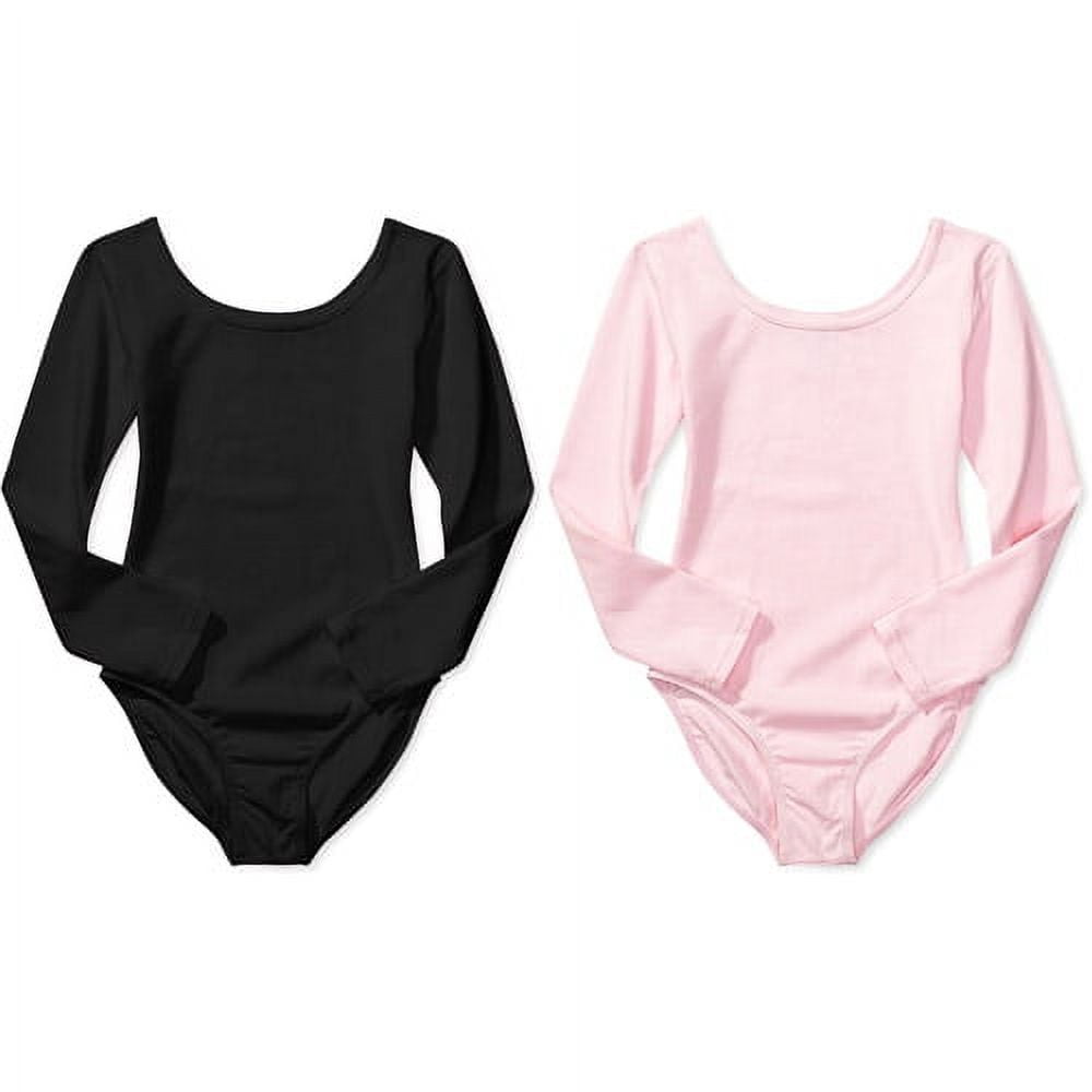 Danskin Now Girls' Long Sleeve Leotards with Front Liner, 2-Pack, Sizes 4-16