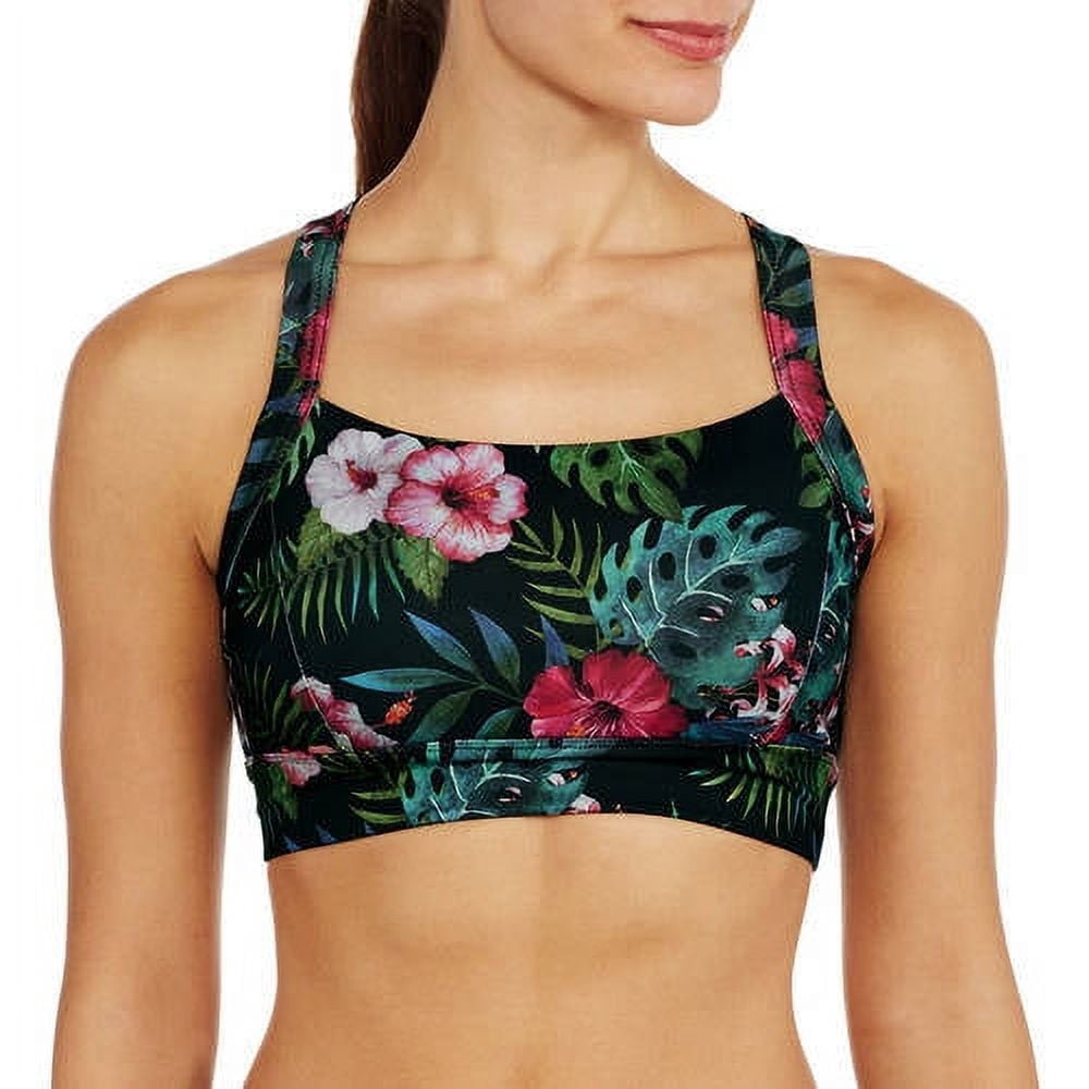 Danskin Now Women's Medium Impact Tropical Print Sports Bra with Open Back