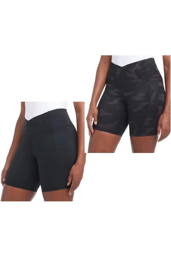 Women's 2 Pack Cross Waist Bike Shorts Black Size L
