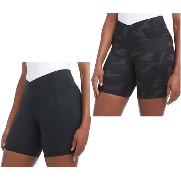 Danskin Women's 2 Pack Cross Waist Bike Shorts Black Size M
