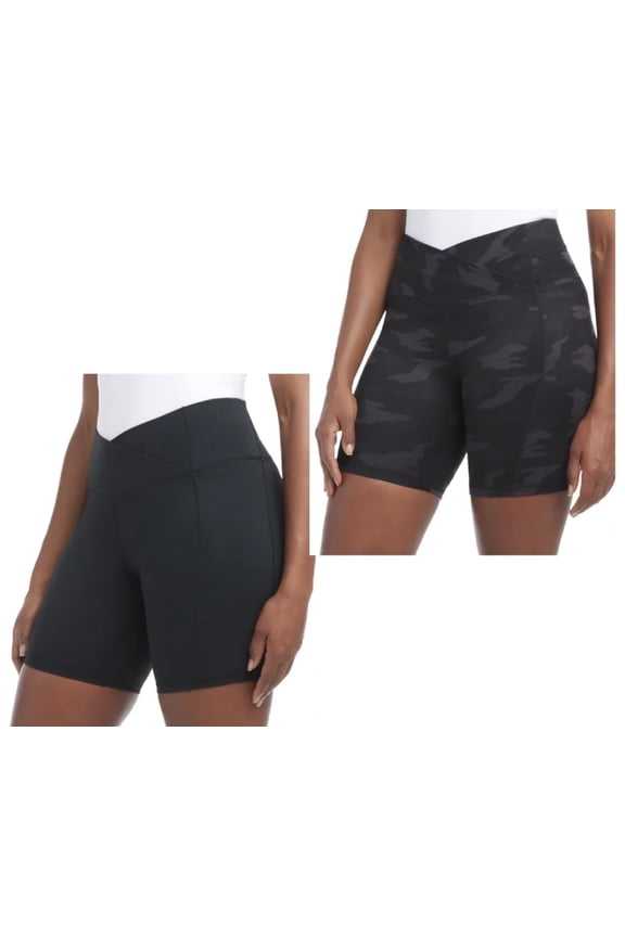 Women's 2 Pack Cross Waist Bike Shorts (US, Alpha, X-Large, Regular, Regular, Black Salt/Black Camo)
