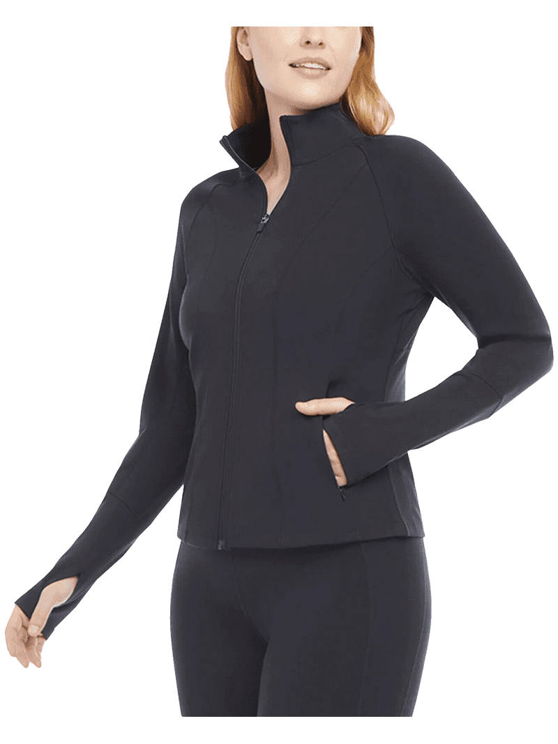 Danskin Women's Contour Yoga Full Zip Jacket, Black Salt Large