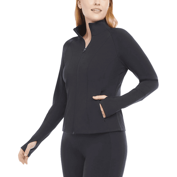 Danskin Women's Contour Yoga Full Zip Jacket, Black Salt Large