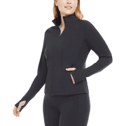 Danskin Womens Contour Yoga Full Zip Jacket, Black Salt Large