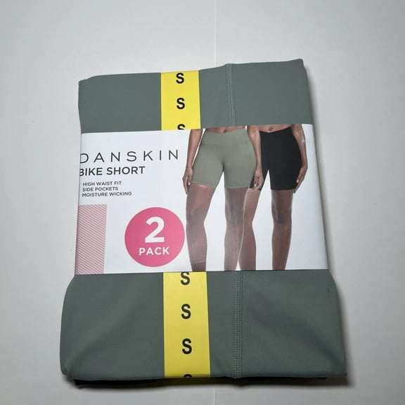 Danskin Women's Cross Waist Bike Short 2-pack, Black/Olive Green Size S