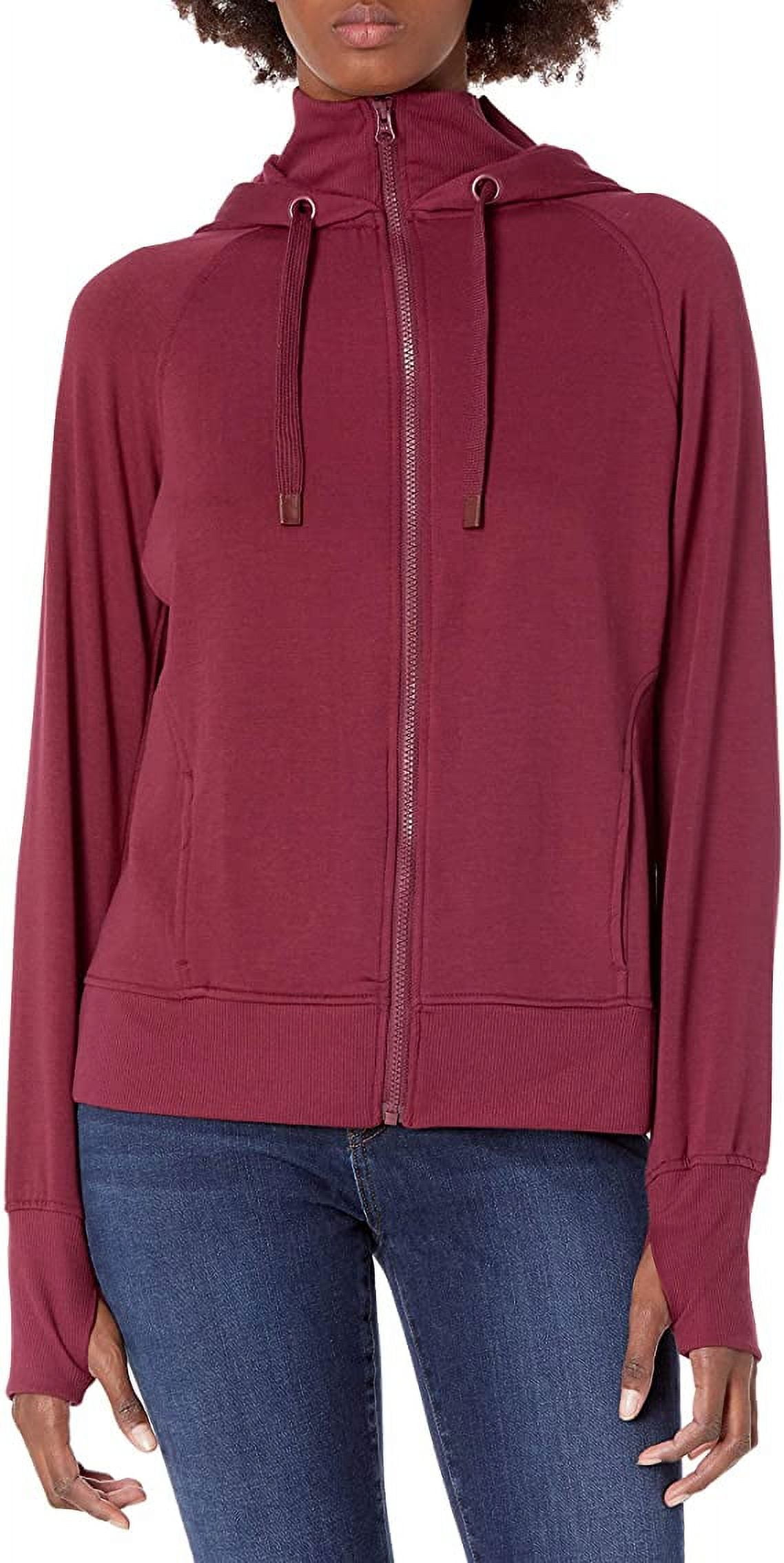 Danskin Women's Double Collar Full Zip Hooded Jacket