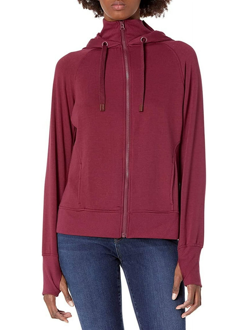 Danskin Women's Double Collar Full Zip Hooded Jacket