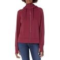 thumbnail image 1 of Danskin Women's Double Collar Full Zip Hooded Jacket, (Burgundy, X-Small), 1 of 4