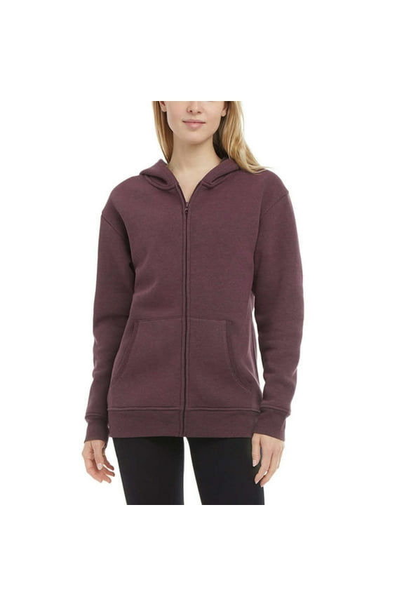 Women's Kangaroo Pockets Cotton Blend Soft Brushed Fleece Casual Active Full Zip Hoodie-Red / S